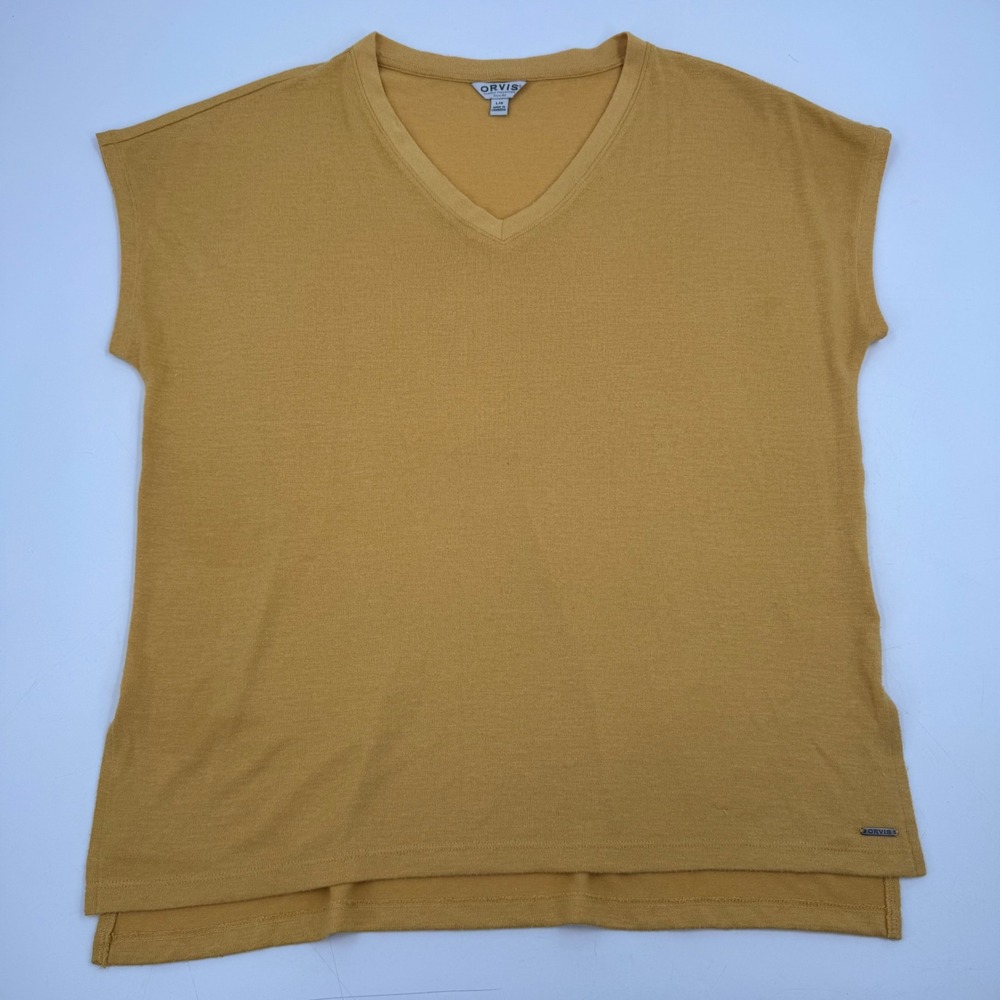 ORVIS Classic Collection Women's L/G Mustard Yellow V Neck Cap Sleeve Tunic Top